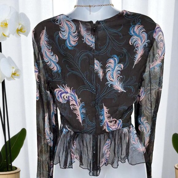 NWT BELLEVUE THE LABEL Zariah V Neck Sheer Black Floral Blouse Top - Picture 3 of 4
